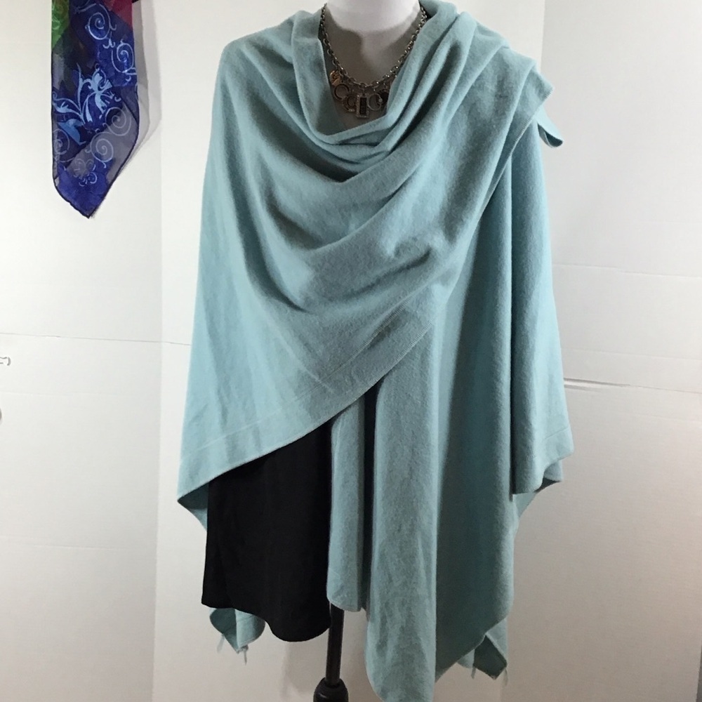 Andrea Jovine Soft aqua Blue merino Wool Shawl cape poncho